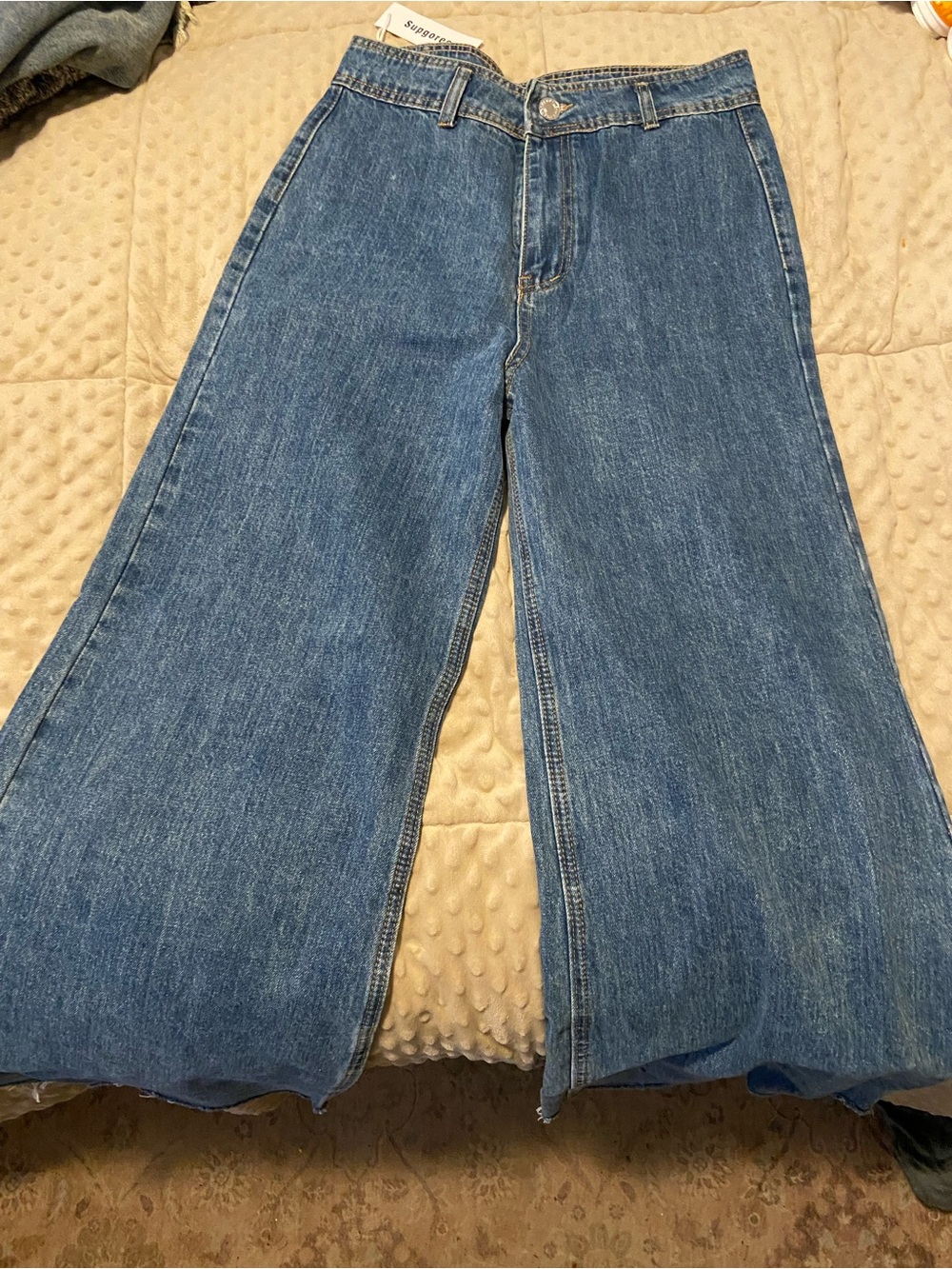 Wide Leg Blue Denim Jeans - Women